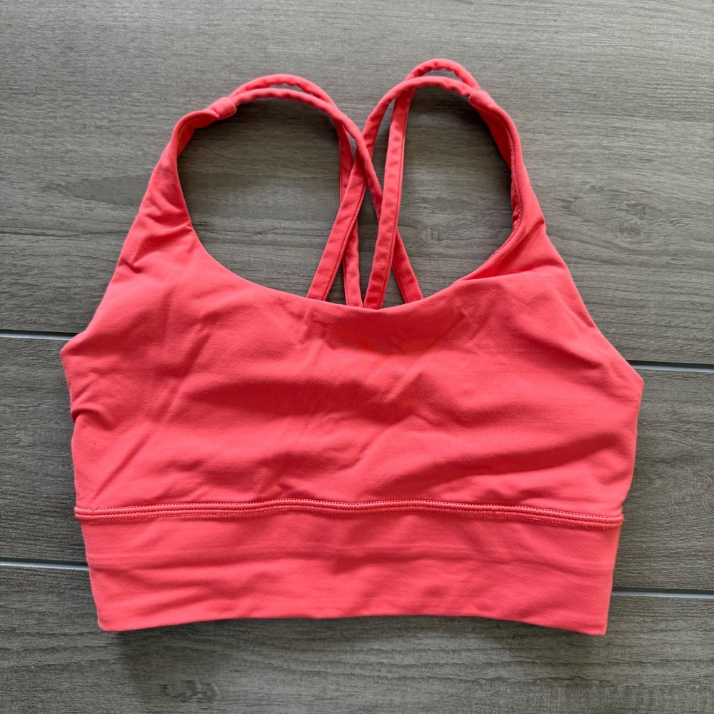 Lululemon Energy Longline Bra Size 4 Raspberry Cream Strappy Back Sports Bra